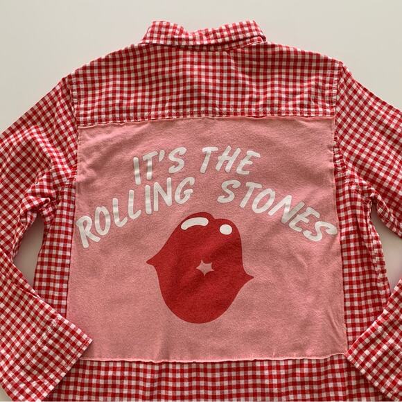 Via Penny Lane Reworked The Rolling Stones Graphic Gingham L/S Button Up Shirt - Picture 8 of 8